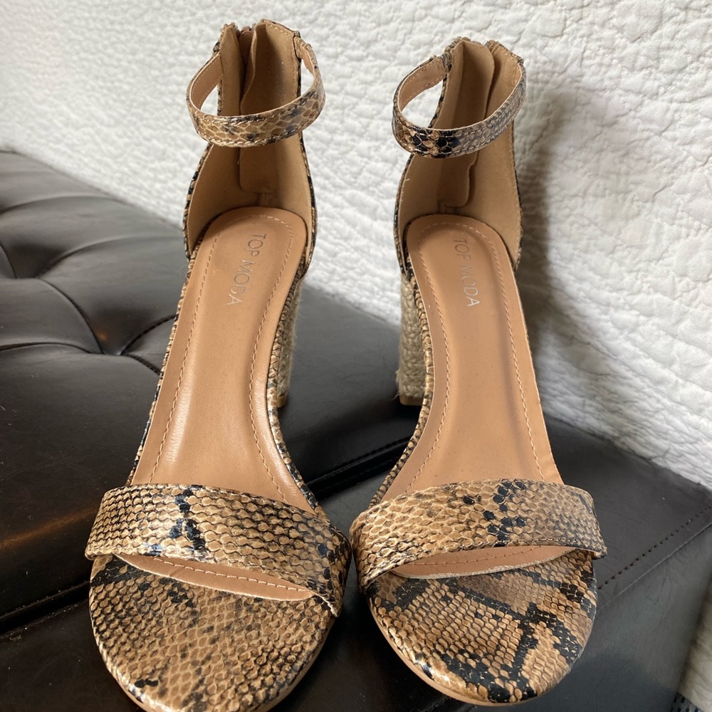 New never worn snake skin sandal with block type heel
